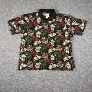 Vintage Field Gear Polo Shirt Mens Large Black Tropical Palm Leaf Short Sleeve